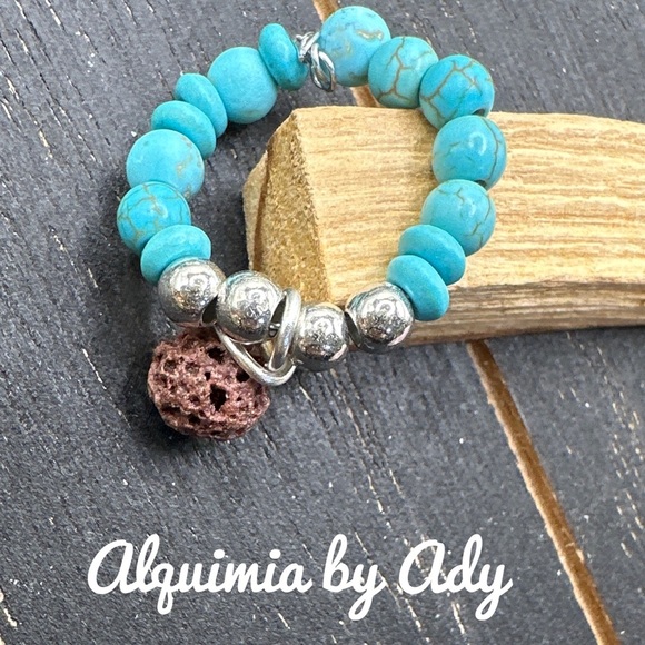 Turquoise beaded boho ring charms infinity band - Picture 1 of 6